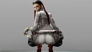 Loba from Apex Legends in a white tactical suit with red braids and glowing hand device HD wallpaper