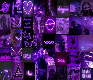 Purple Baddie Aesthetic Collage Kit with Neon Signs, Quotes, and Dark Urban Imagery HD wallpaper