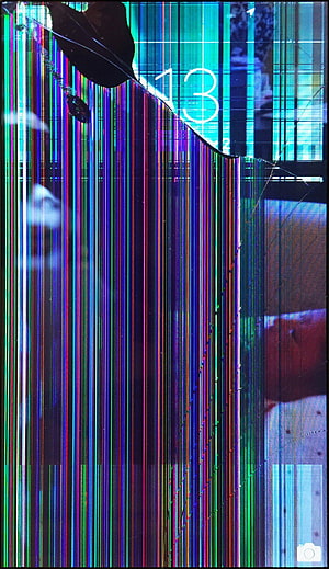 Vibrant Vertical Glitch Art with Cracked Glass Overlay and Digital Distortion HD phone wallpaper