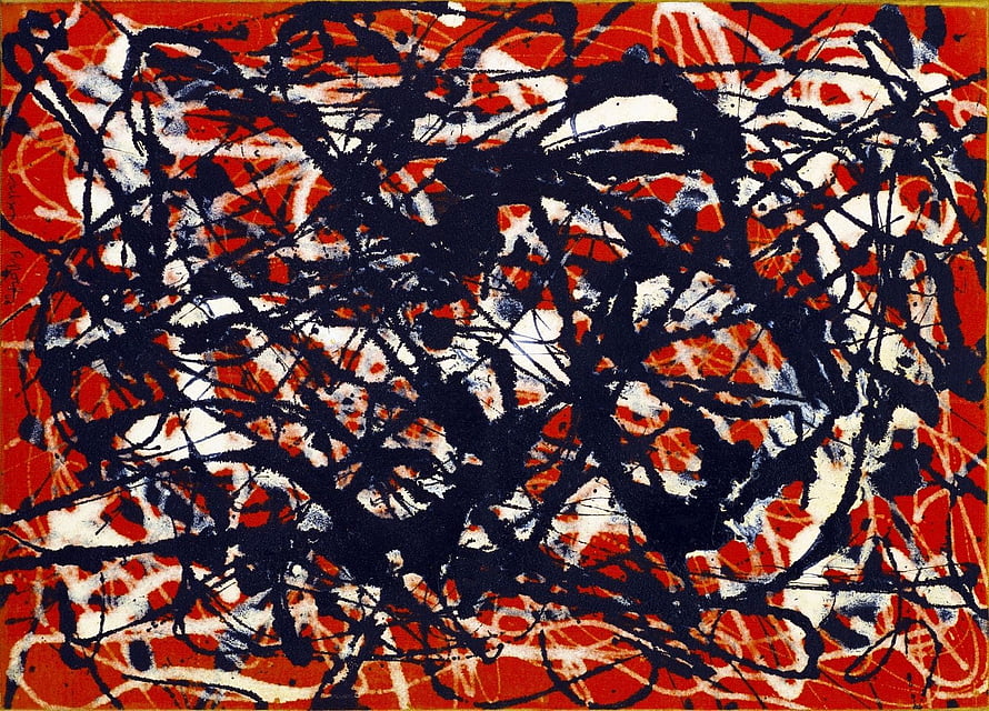 Jackson Pollock Abstract Expressionist Drip Painting in Red Black and White HD wallpaper