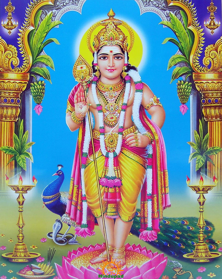 Murugan Subramanya Swamy Hindu Deity Standing on Lotus with Peacock and Ganesha HD phone wallpaper