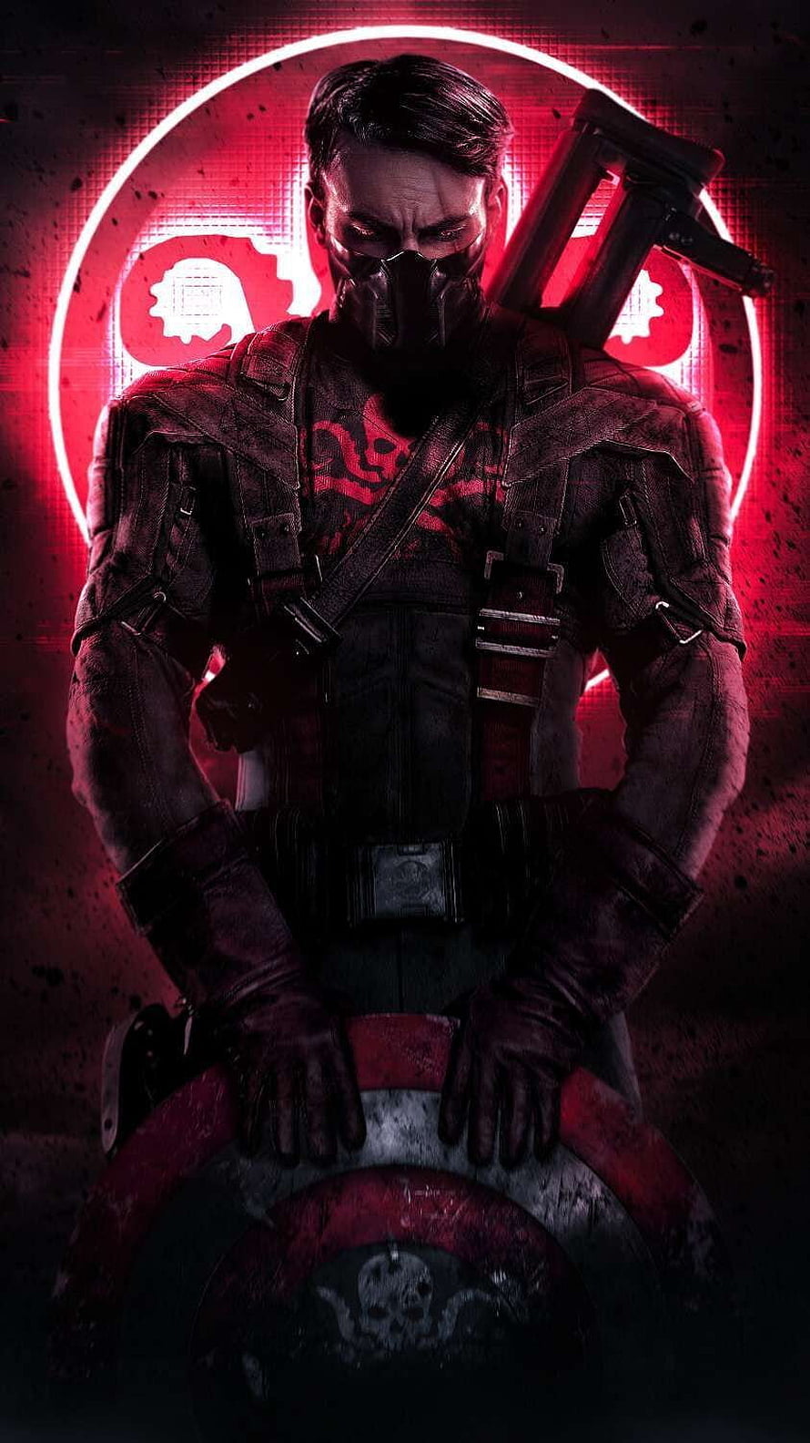Captain America Hydra Variant Concept Art with Shield and Tactical Gear HD phone wallpaper