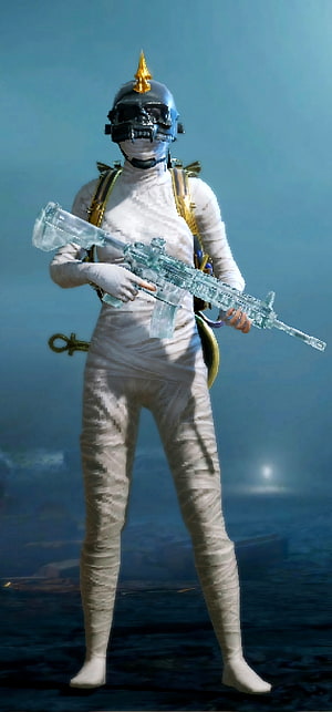 PUBG Mummy Skin Character Holding Glacier M416 Rifle in White Bandages HD phone wallpaper