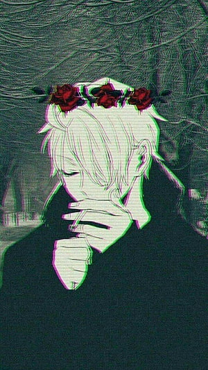 Anime Boy Smoking Cigarette With Red Rose Crown In Dark Forest HD phone wallpaper