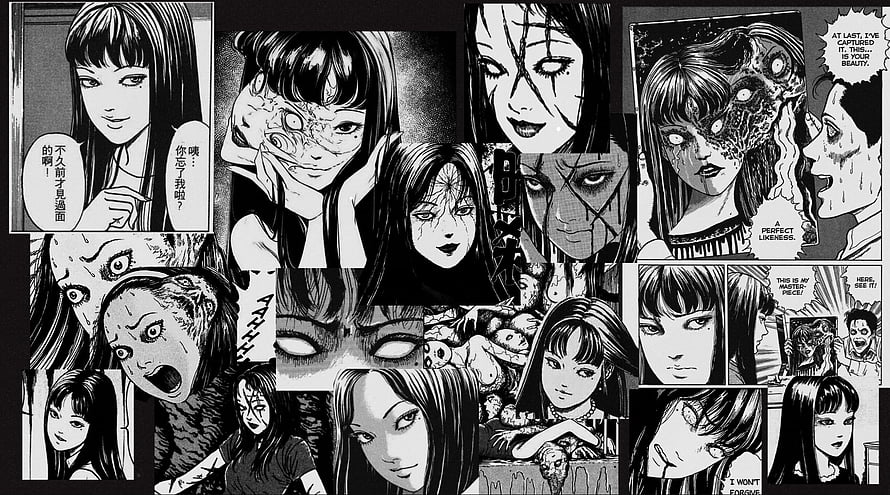Junji Ito Horror Manga Collage Featuring Distorted Faces and Psychological Terror HD wallpaper