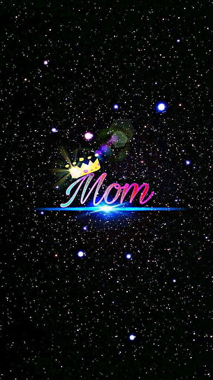 Sparkling Mom Crown Text on Starry Night Sky Background HD phone wallpaper