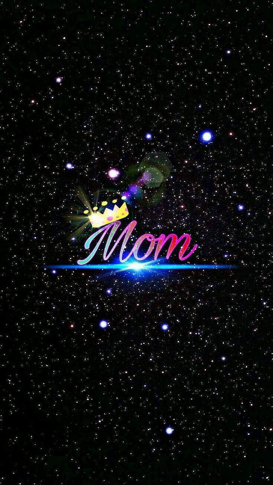 Sparkling Mom Crown Text on Starry Night Sky Background HD phone wallpaper