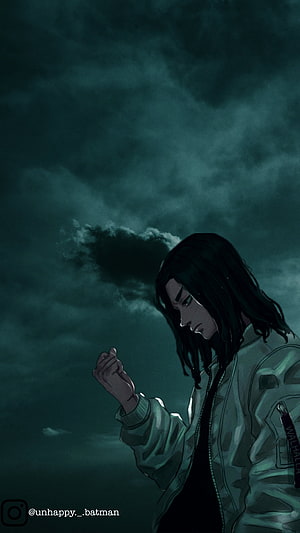 Baji Keisuke from Tokyo Revengers in a moody anime illustration under a stormy sky HD phone wallpaper