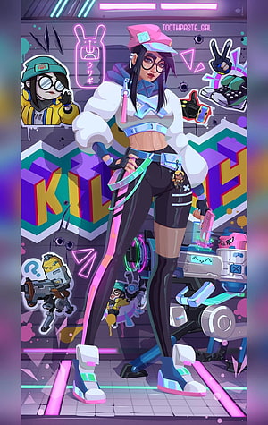 Stylized Valorant Killjoy Character Art with Neon Streetwear and Cyberpunk Aesthetic HD phone wallpaper