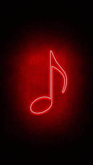 Glowing Red Neon Music Note on Dark Textured Background HD phone wallpaper