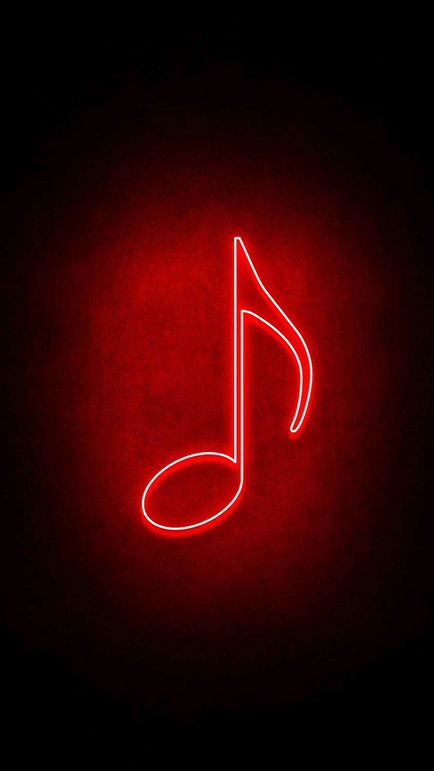 Glowing Red Neon Music Note on Dark Textured Background HD phone wallpaper