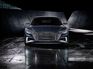 Audi Avant Prologue Concept Car Front View in Dark Industrial Setting HD wallpaper