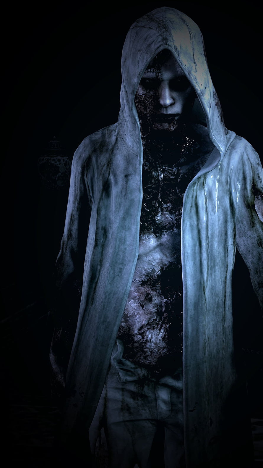 Decayed Hooded Horror Figure in Dark Atmosphere HD phone wallpaper