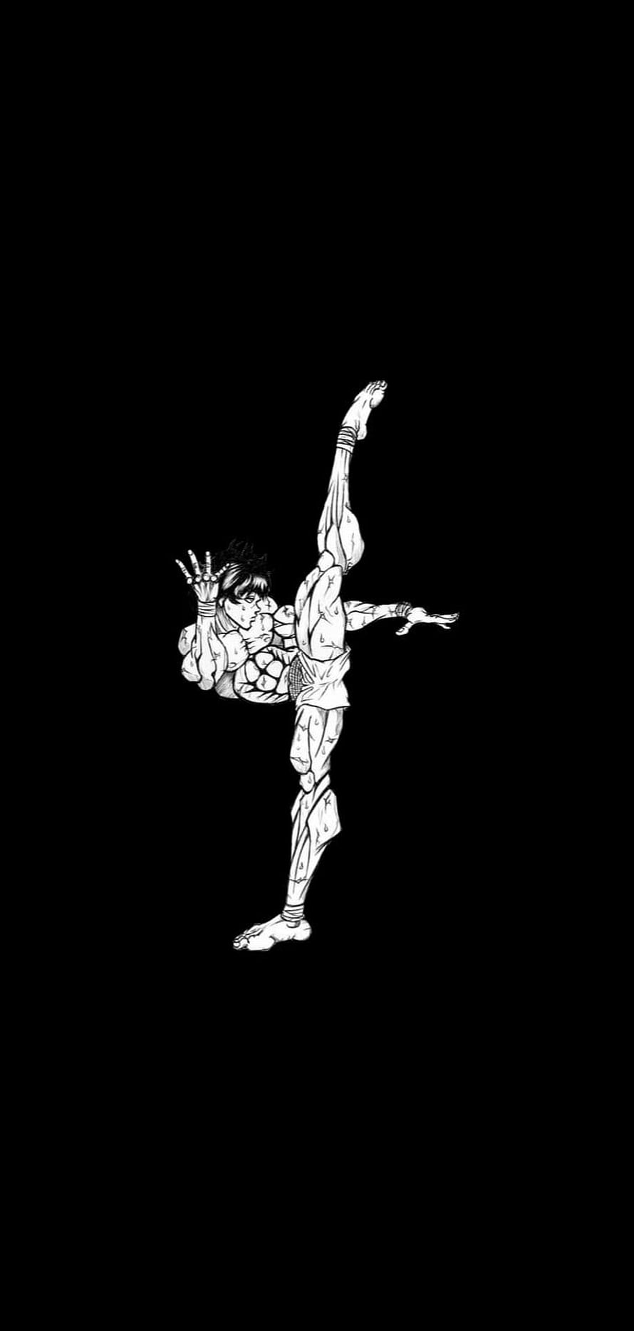 Baki Grappling Pose Black and White Manga Illustration HD phone wallpaper