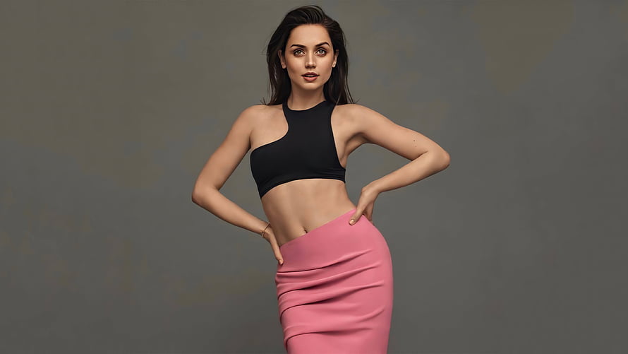 Ana De Armas in Black Halter Top and Pink Skirt Studio Portrait HD wallpaper
