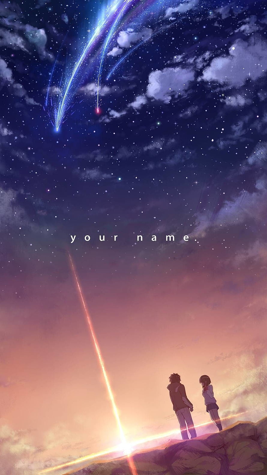Your Name Anime Poster Featuring Tachikawa Comet and Silhouetted Characters Under a Starry Sky HD phone wallpaper
