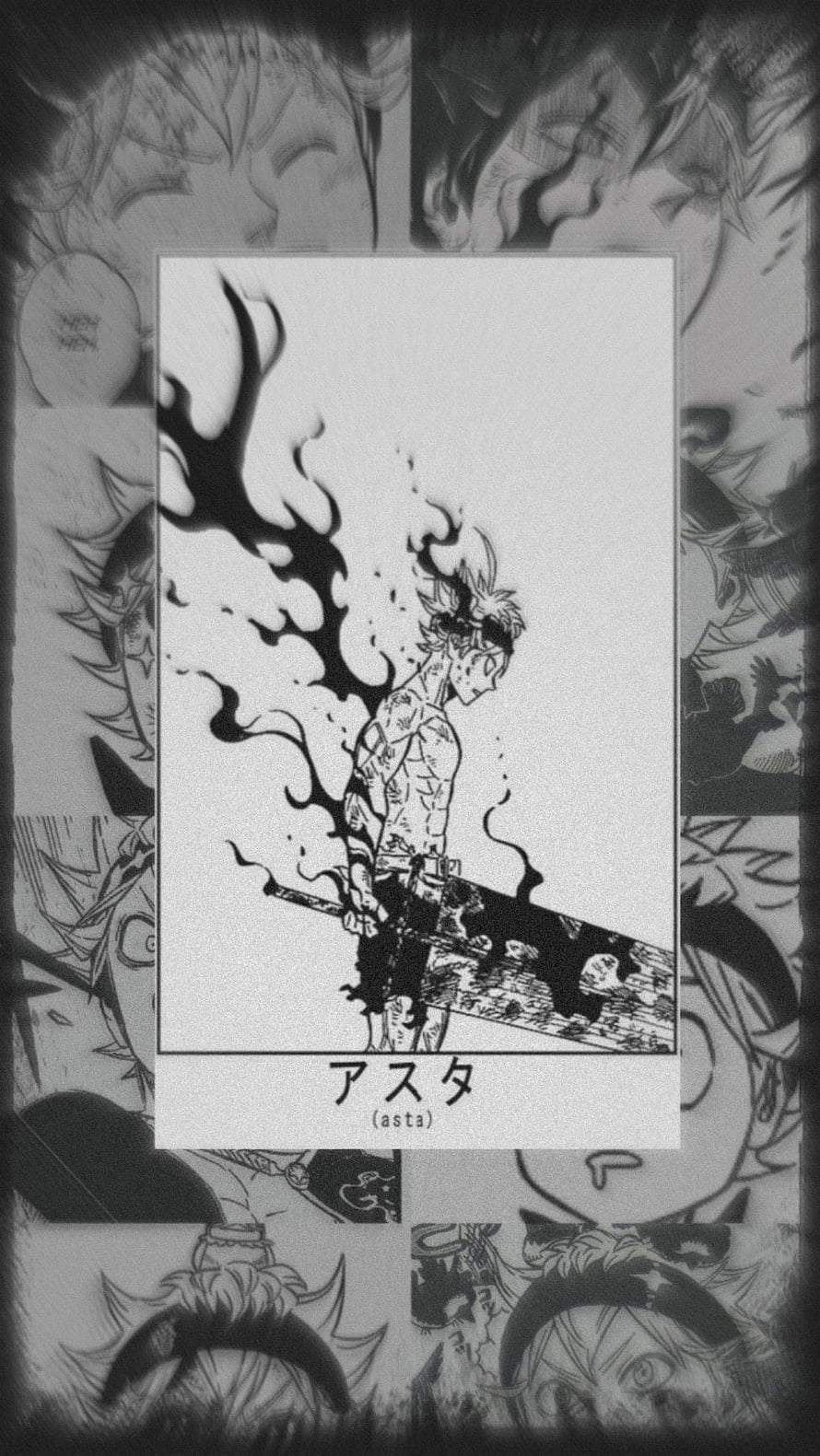 Asta from Black Clover in dramatic manga panel with dark ink effects and sword HD phone wallpaper