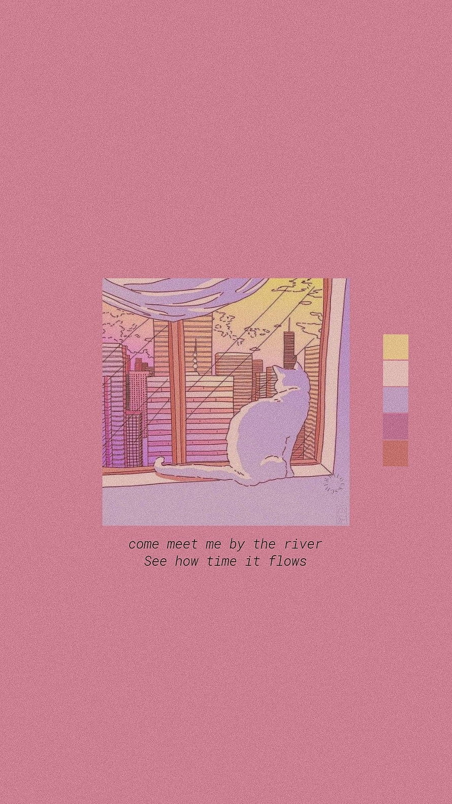 Pastel Cat Gazing at City Skyline Through Window with Soft Pink Aesthetic HD phone wallpaper