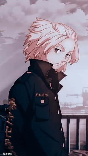 Mikey from Tokyo Revengers in a dark uniform against a cloudy sky HD phone wallpaper