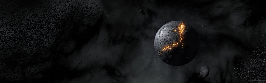 Cracked Planet with Molten Lava Core in Dark Cosmic Nebula HD wallpaper