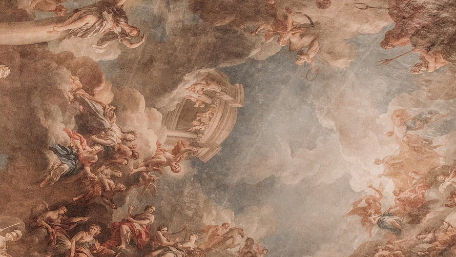 Baroque Ceiling Fresco with Angels and Clouds in Classical Style HD wallpaper