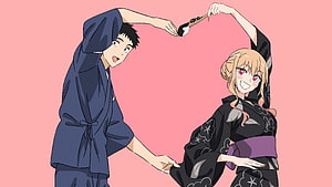 Wakana Gojo and Marin Kitagawa in Yukata Forming a Heart Shape HD wallpaper