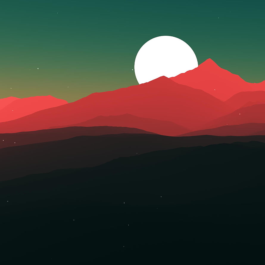 Minimalist Mountain Landscape with Full Moon and Layered Ridges in Flat Vector Style HD phone wallpaper