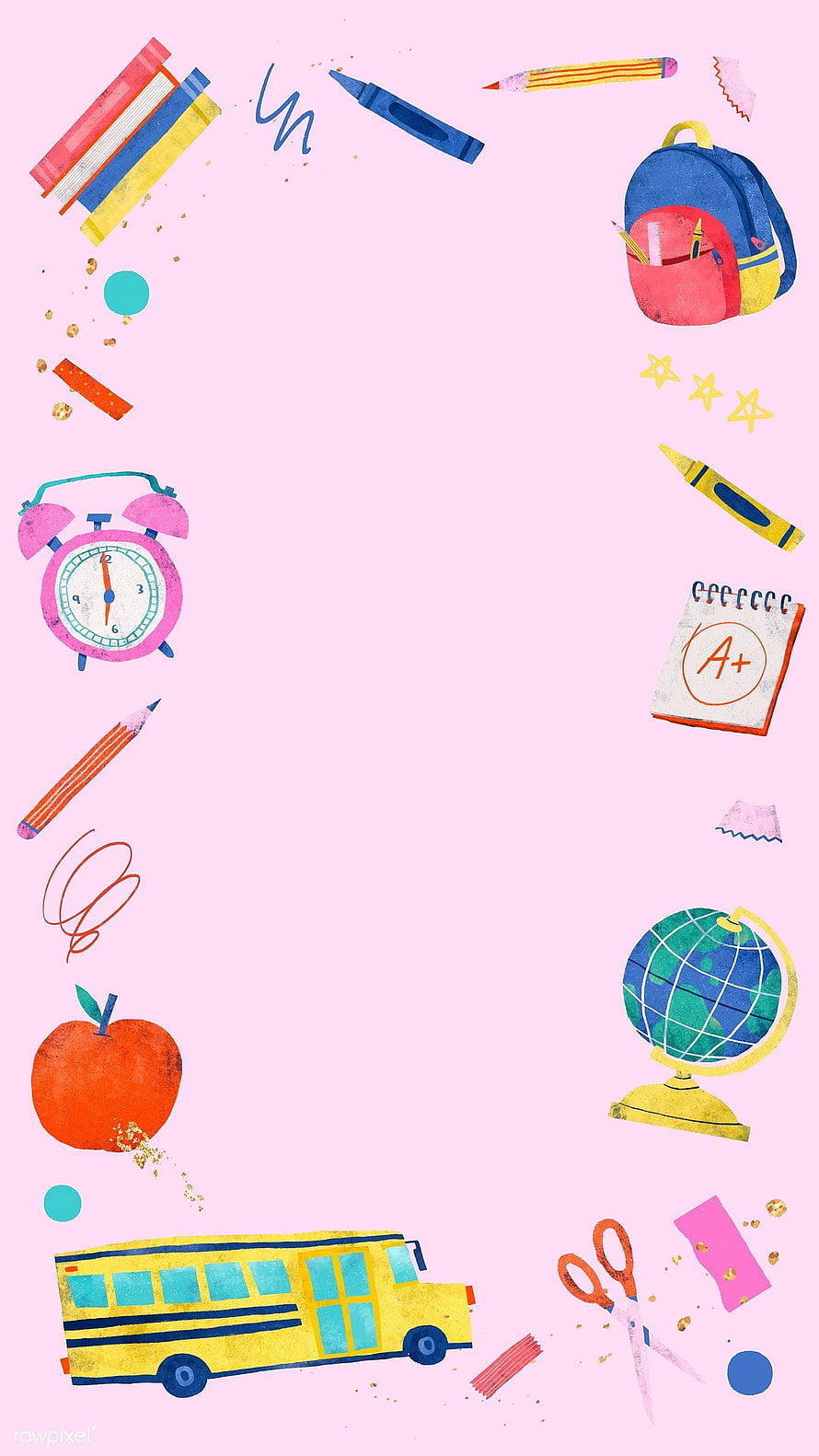 Cute Back to School Doodle Frame with School Supplies on Pink Background HD phone wallpaper