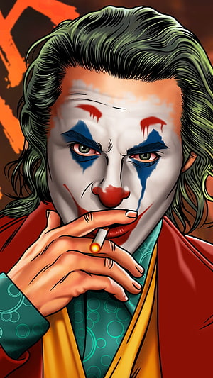 Joker Smoking Cigarette Digital Art Portrait with Clown Makeup and Red Coat HD phone wallpaper