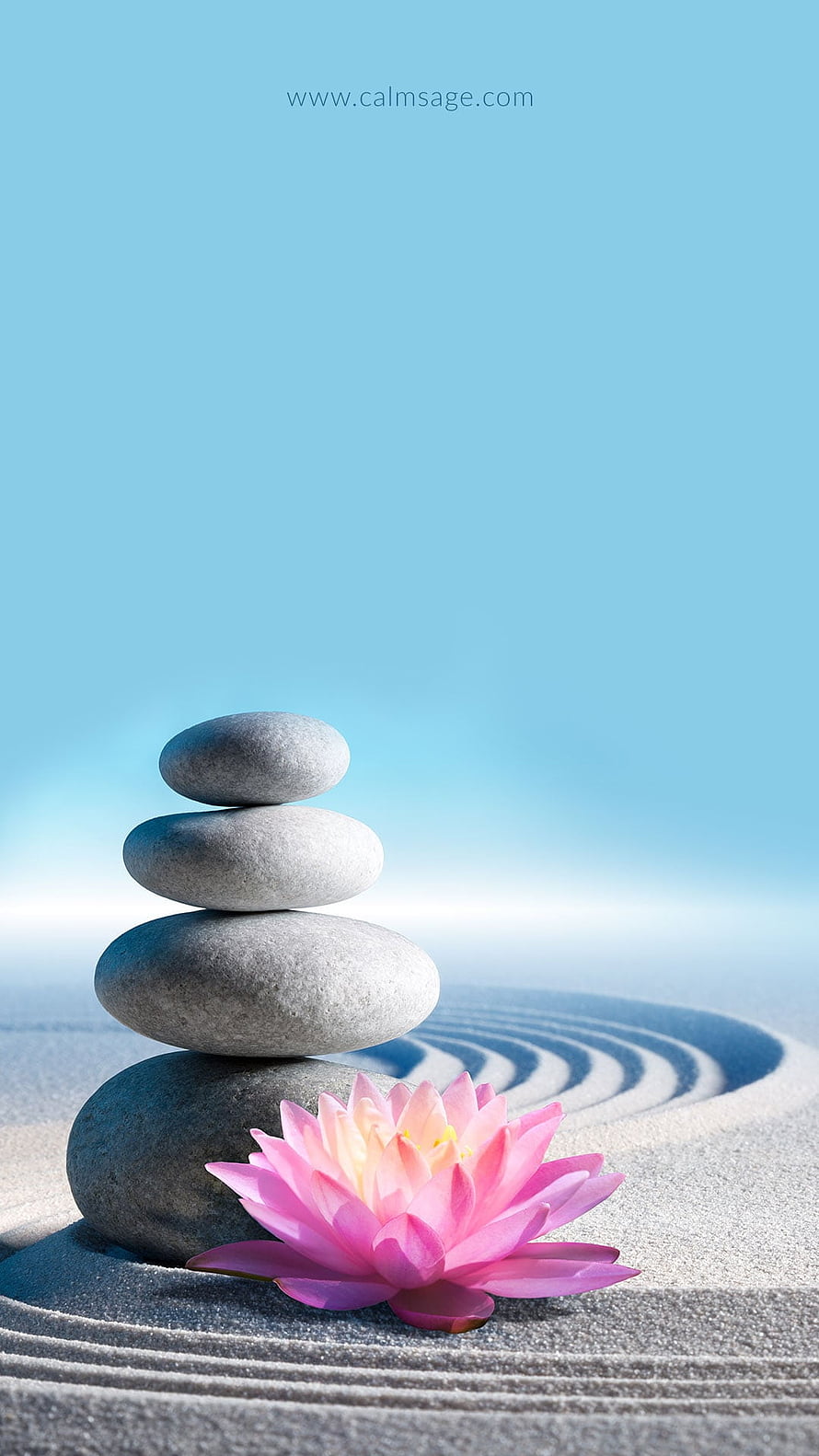 Serene Zen Garden with Stacked Stones and Pink Lotus Flower HD phone wallpaper