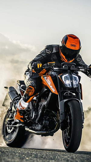 KTM Duke 390 Rider in Full Gear on Open Road HD phone wallpaper