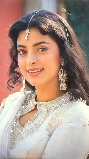 Juhi Chawla in Traditional Indian Attire with Silver Jewelry and Embroidered Outfit HD phone wallpaper