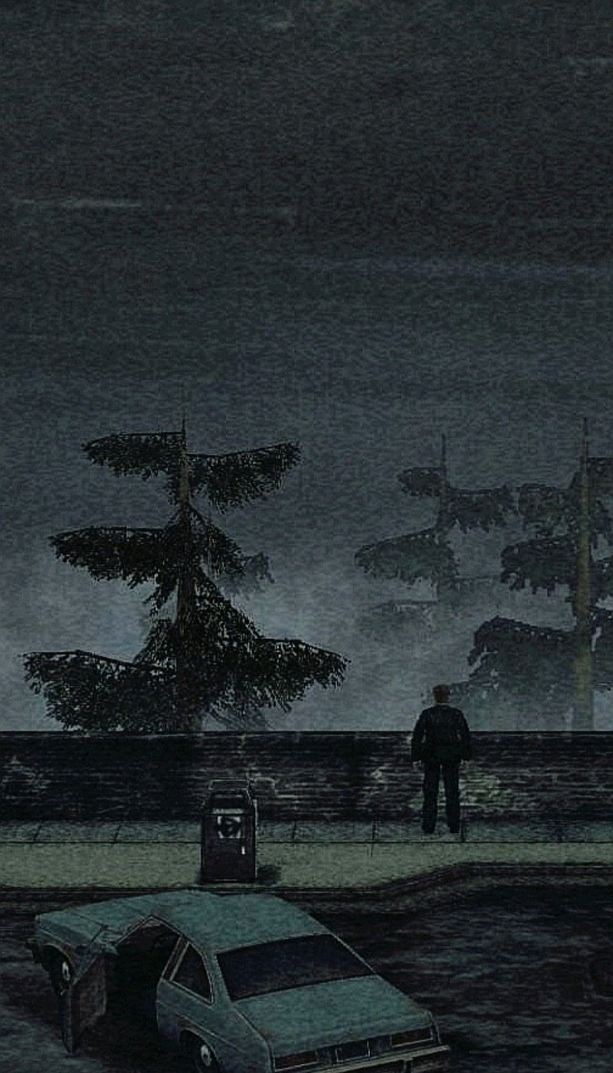 Silent Hill 2 James Sunderland Standing in Foggy Forest with Abandoned Car HD phone wallpaper