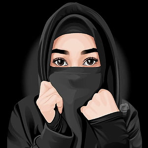 Digital illustration of a woman wearing a black niqab and hijab with expressive brown eyes, Niqab is love ideas in 2021. niqab, islamic girl, hijab cartoon, Cadar HD phone wallpaper