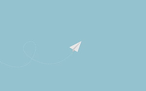 Minimalist Paper Airplane with Dashed Flight Path on Soft Blue Background HD wallpaper