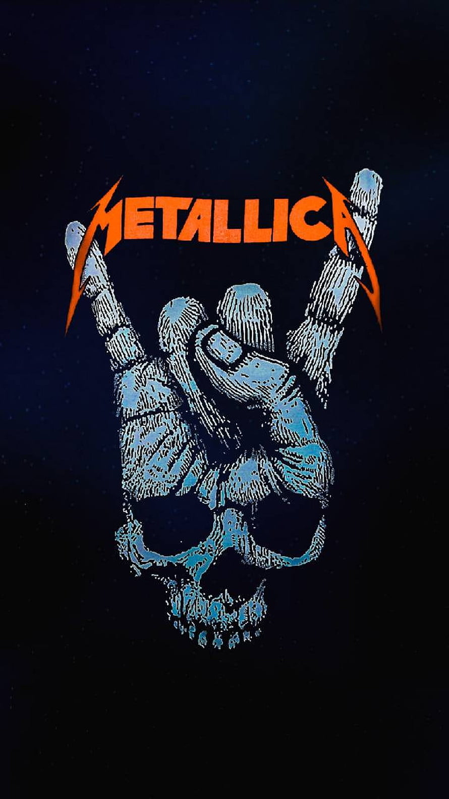 Metallica Logo with Skeletal Hand Making Devil Horns on Dark Background HD phone wallpaper