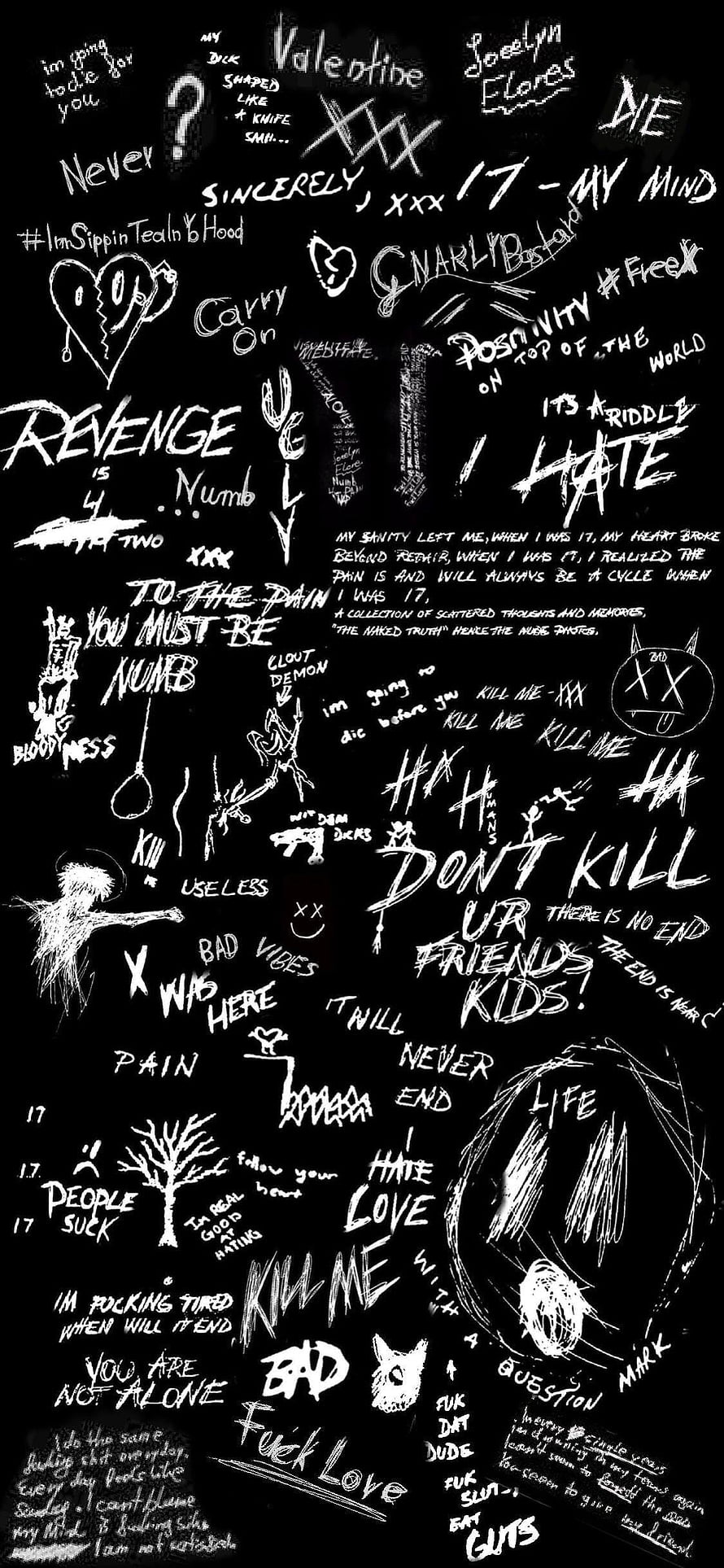 XXXTentacion 17 Album Artwork: Dark Handwritten Doodle Collage HD phone wallpaper