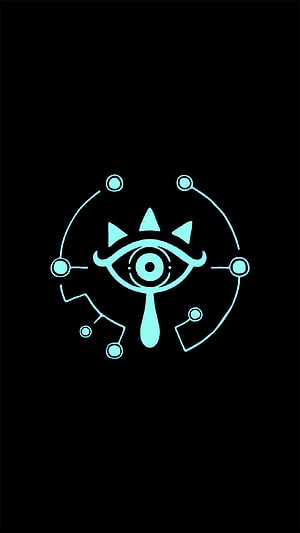 Zelda Triforce Eye Symbol Minimalist Neon Cyan Line Art on Black Background HD phone wallpaper