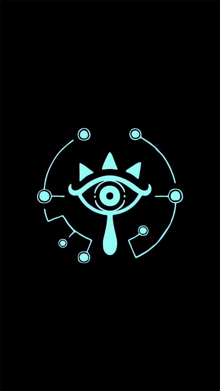 Zelda Triforce Eye Symbol Minimalist Neon Cyan Line Art on Black Background HD phone wallpaper
