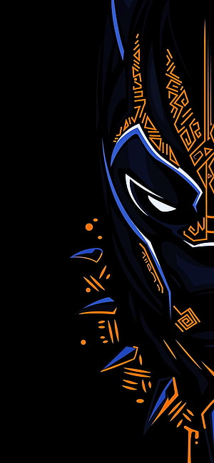 Black Panther Neon Cyberpunk Portrait with Tribal Patterns and Glowing Blue Accents HD phone wallpaper