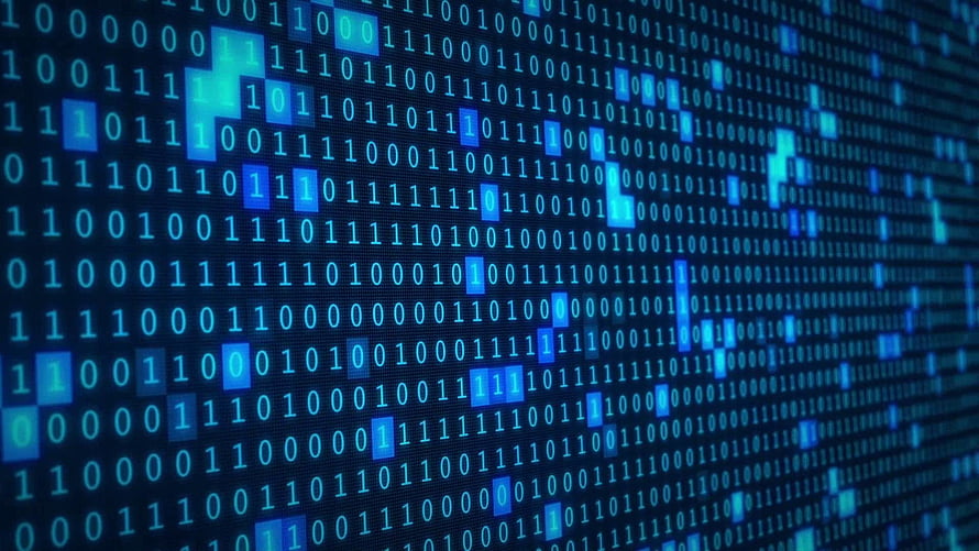 Glowing Blue Binary Code Matrix on Dark Digital Screen HD wallpaper