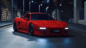 Red Honda NSX Widebody Stance on a Night Street HD wallpaper