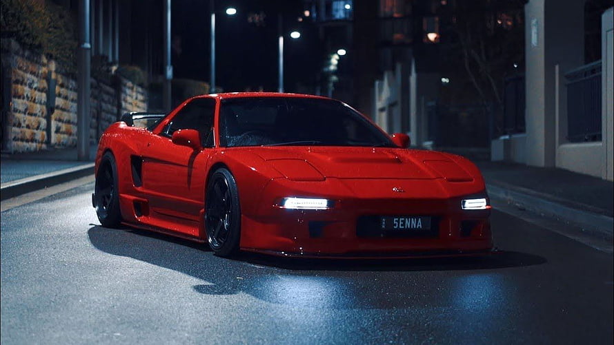 Red Honda NSX Widebody Stance on a Night Street HD wallpaper