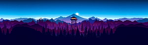 Firewatch Nighttime Mountain Landscape with Fire Tower and Pine Forest HD wallpaper