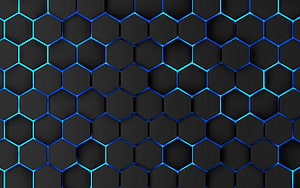 Glowing Neon Hexagon Grid Pattern with Dark 3D Honeycomb Texture HD wallpaper