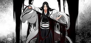 Retsu Unohana in White Captain's Robe Holding a Blood-Stained Blade HD wallpaper