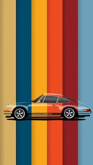 Classic Porsche 911 Side Profile Against Vibrant Vertical Color Stripes HD phone wallpaper