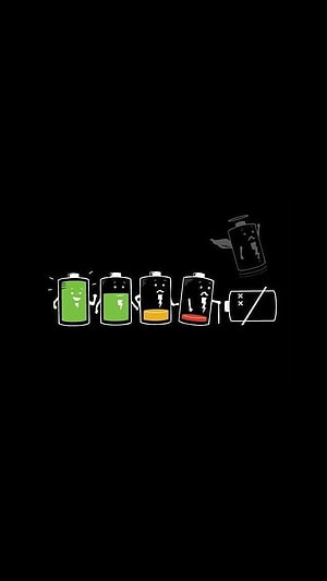 Cute Cartoon Battery Icons Showing Charging Levels on Black Background HD phone wallpaper