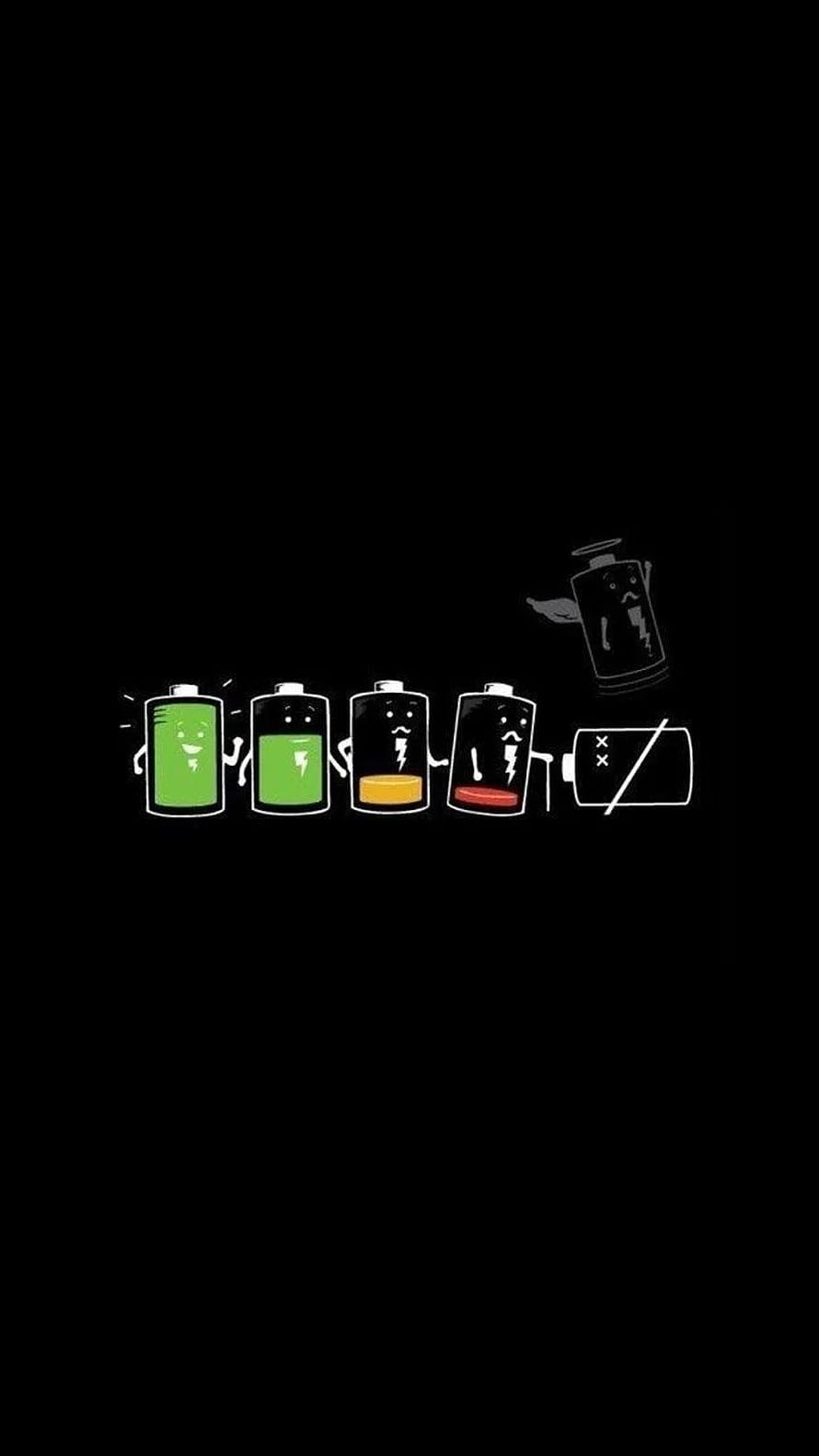 Cute Cartoon Battery Icons Showing Charging Levels on Black Background HD phone wallpaper