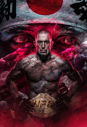 George St-Pierre UFC Champion Digital Artwork with Red and Black Palette HD phone wallpaper
